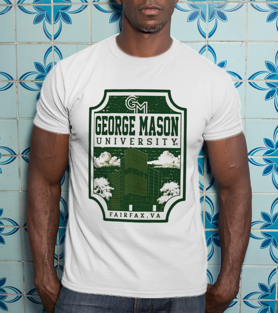 George Mason University GMU Fairfax VA Campus Scene Retro Vintage Green T-Shirt