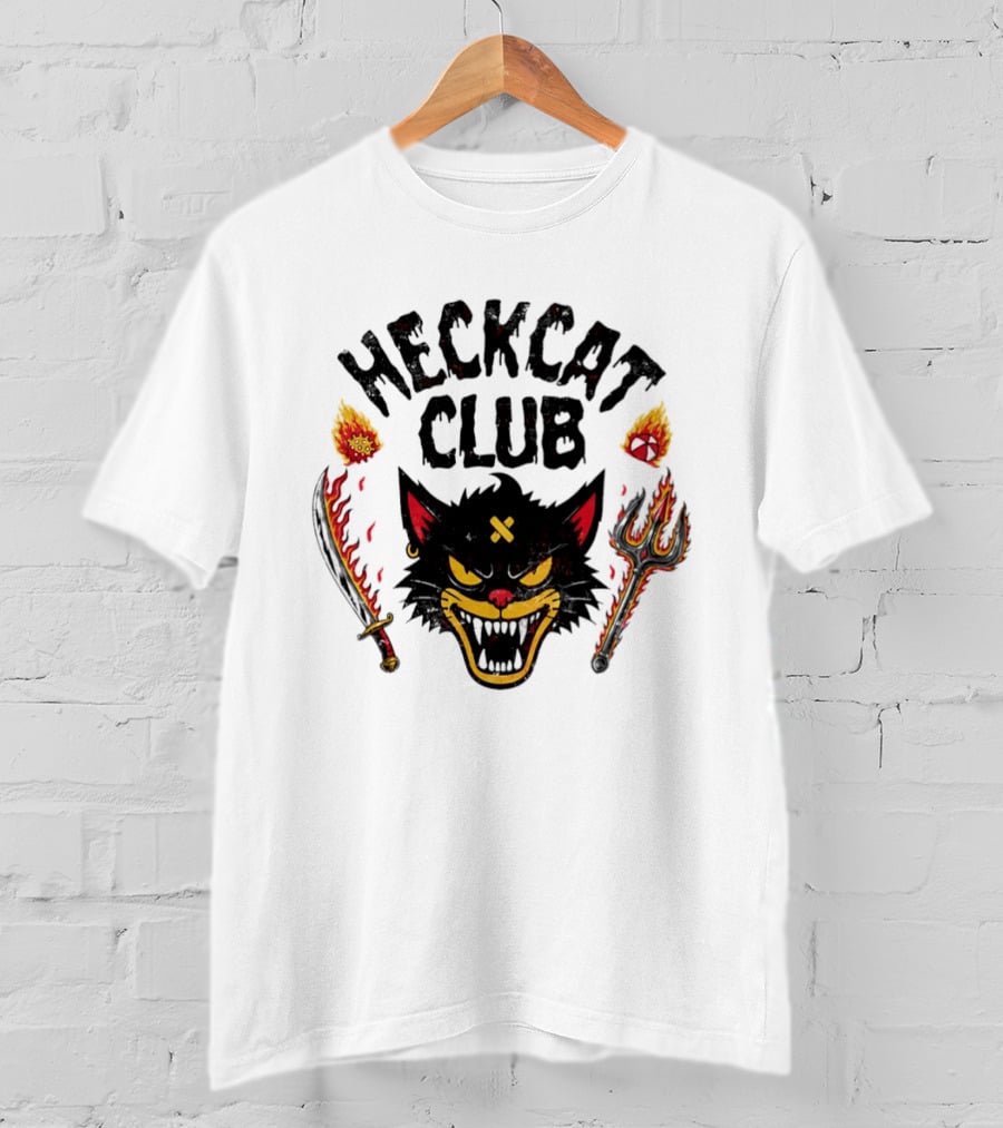 Heckcat Club Black Cat Sword Trident Flames T-Shirt