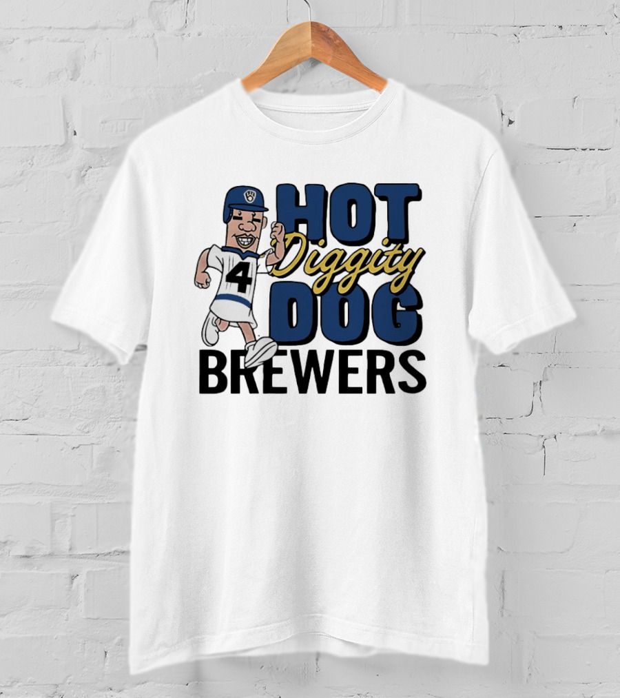 Milwaukee Brewers Hot Diggity Dog Baseball Player Number 4 T-Shirt