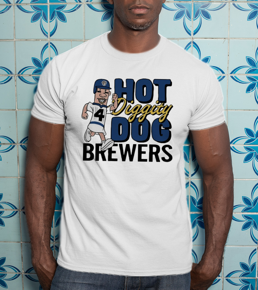 Milwaukee Brewers Hot Diggity Dog Baseball Player Number 4 T-Shirt