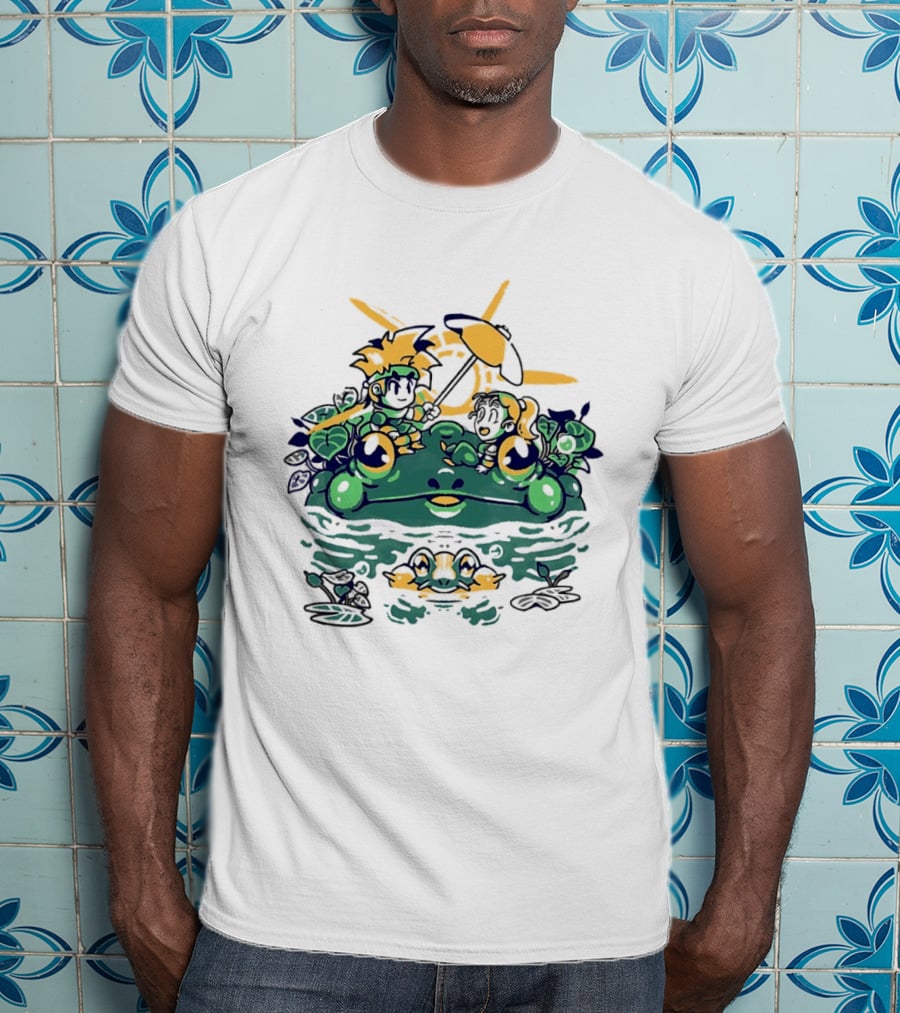 Hot Summer Swamp Frog Nature Characters Relaxing In Sun With Tropical Plants T-Shirt