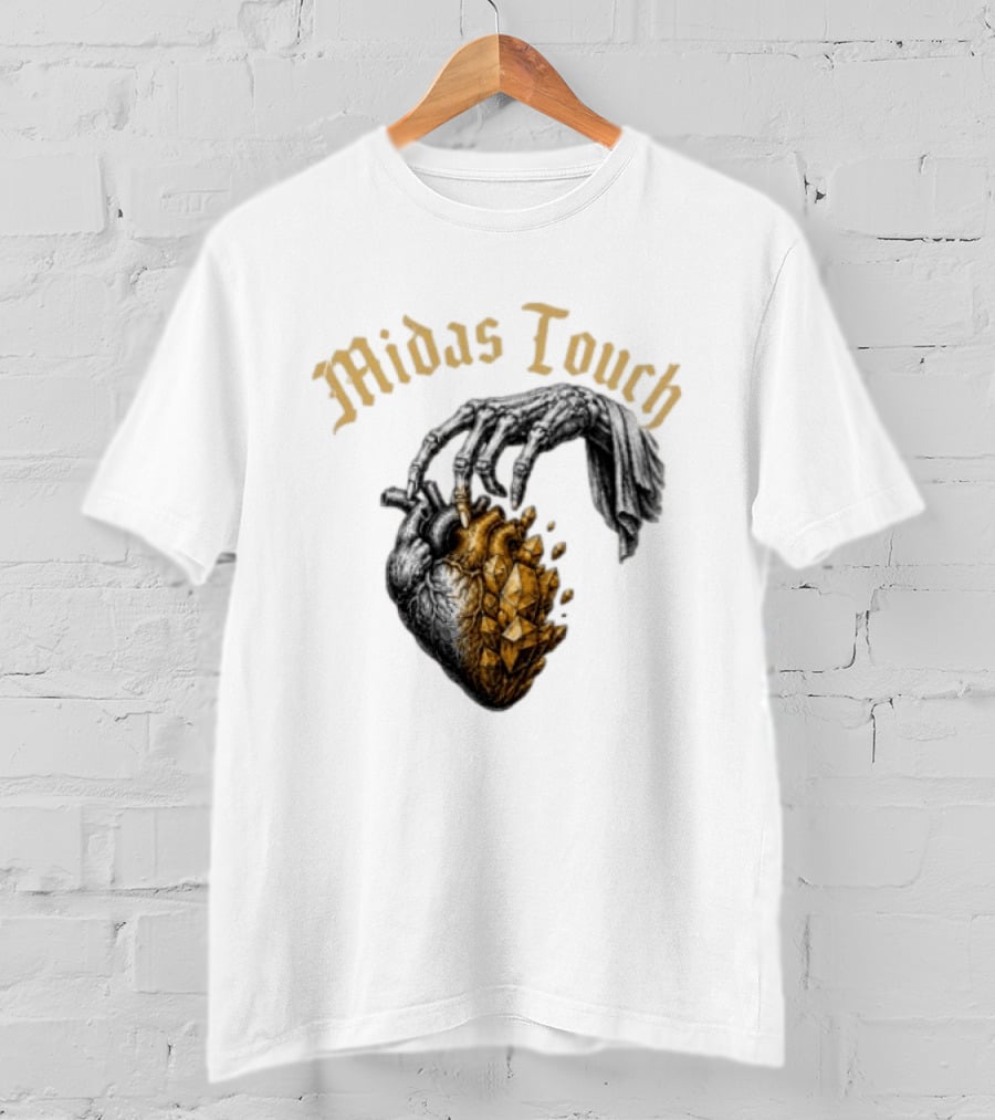 Midas Touch Skeleton Hand Crystal Heart T-Shirt