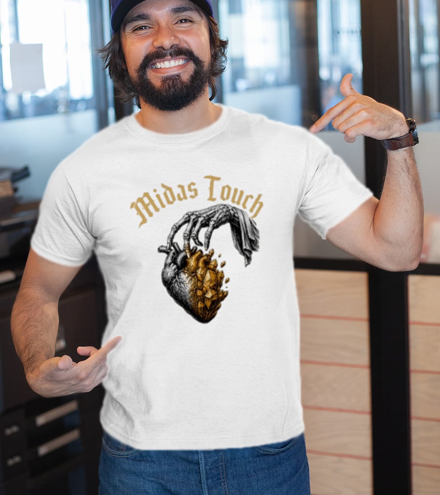 Midas Touch Skeleton Hand Crystal Heart T-Shirt