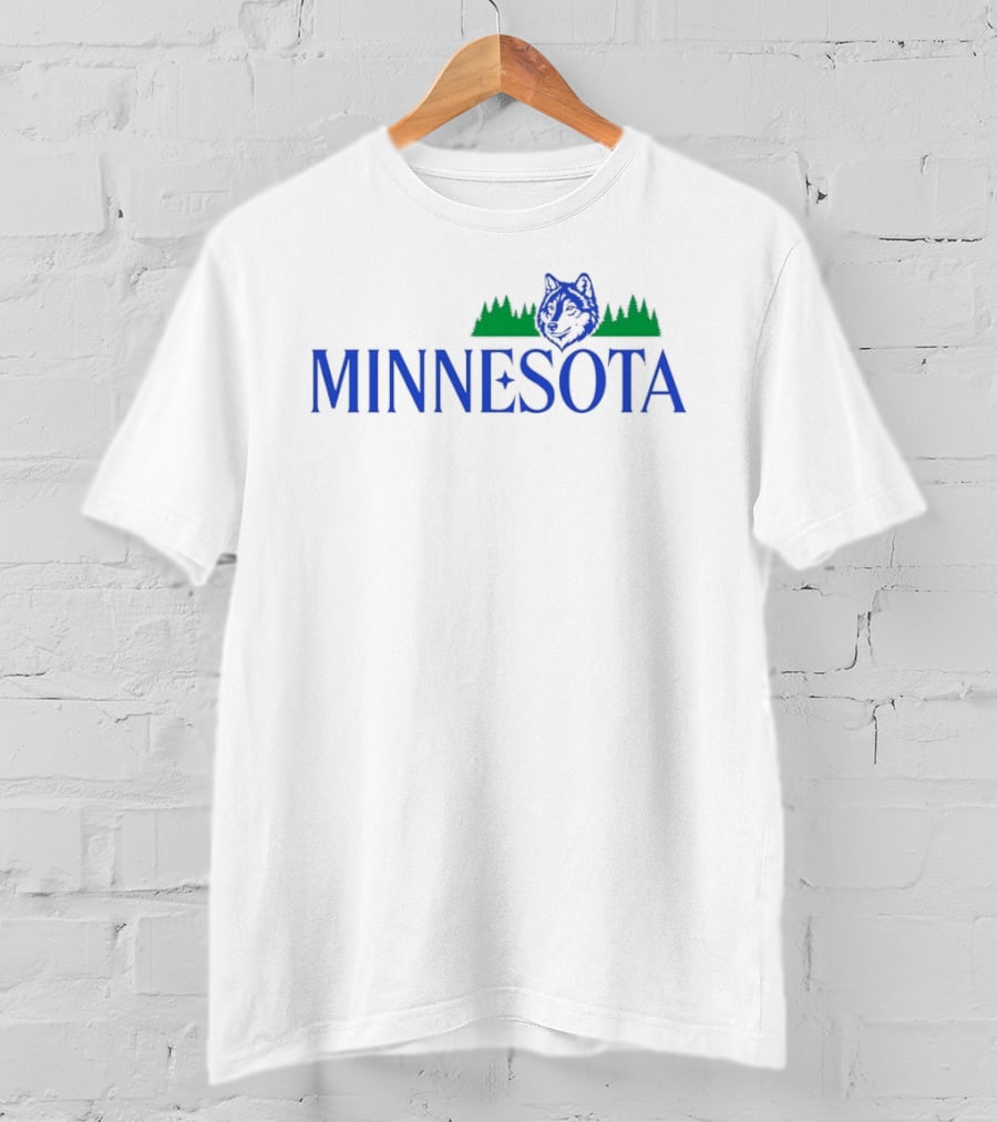 Minnesota Wolf Forest Nature Wildlife Scenery With Blue Green Trees And Animal T-Shirt
