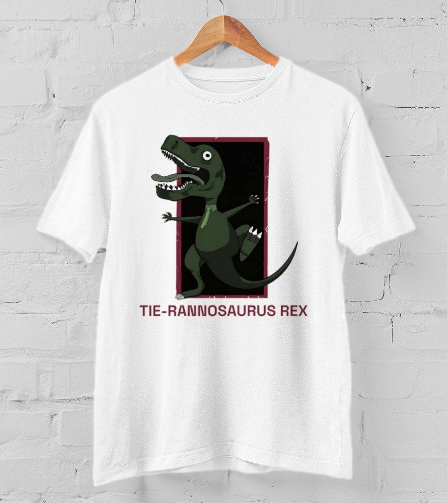 TIE RANNOSAURUS REX Dinosaur Humor Pun With Green Tie T-Shirt