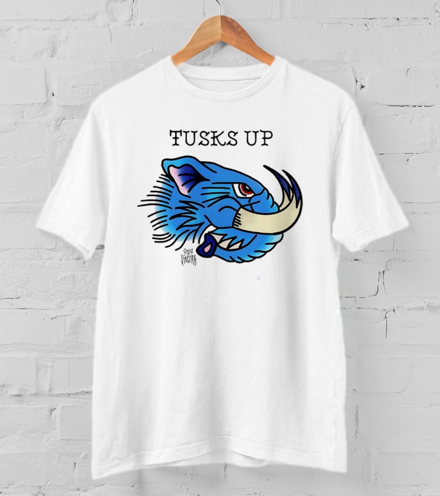 Tusks Up Blue Boar Head By Ghou Viscera T-Shirt