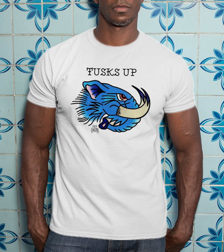 Tusks Up Blue Boar Head By Ghou Viscera T-Shirt