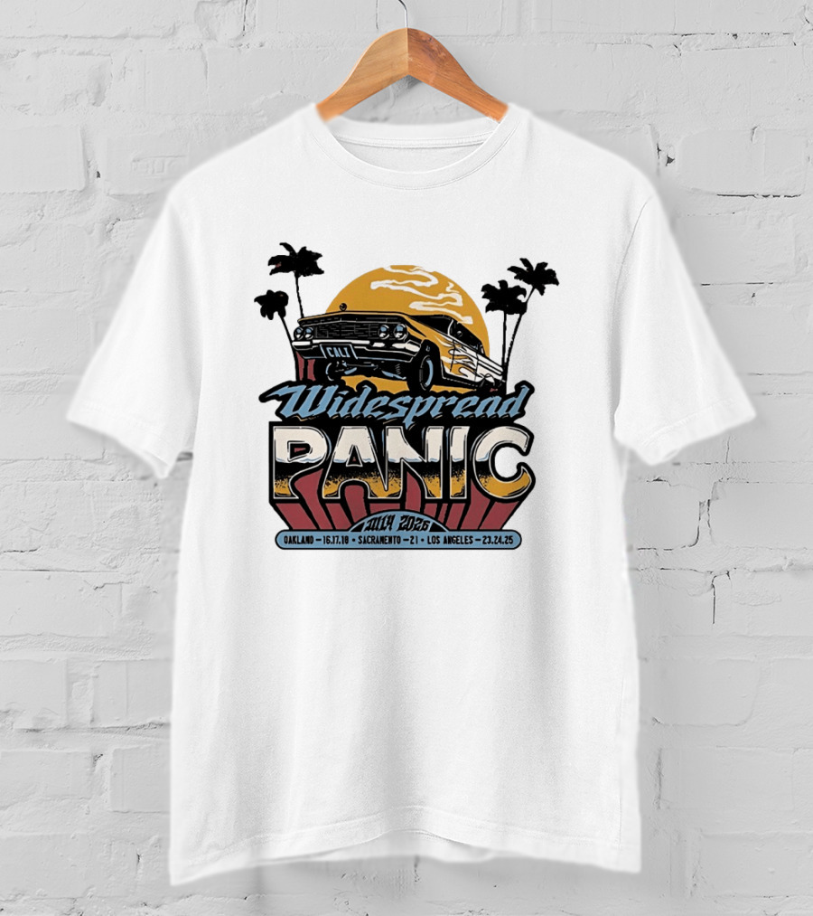 Widespread Panic California Tour 2026 Oakland Sacramento Los Angeles July Dates Retro Car Sunset T-Shirt