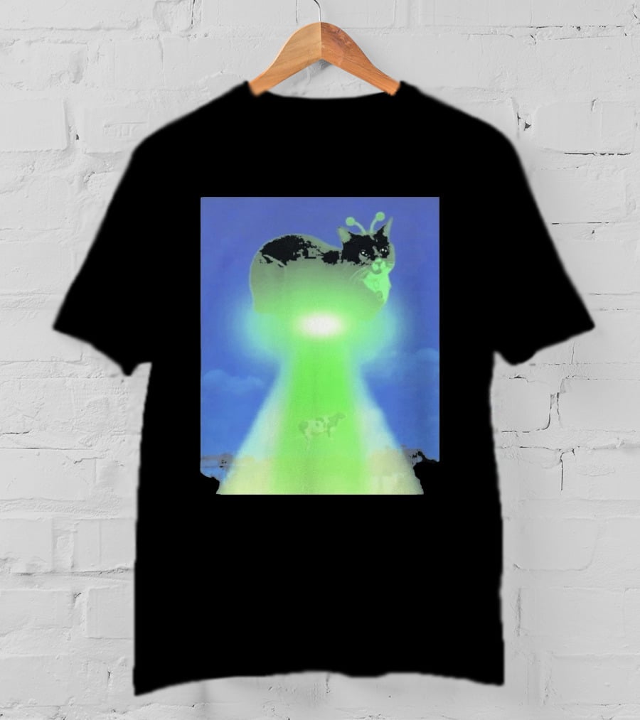 Alien Kitty UFO Beaming Cat Abduction With Tractor Beam And Cow T-Shirt
