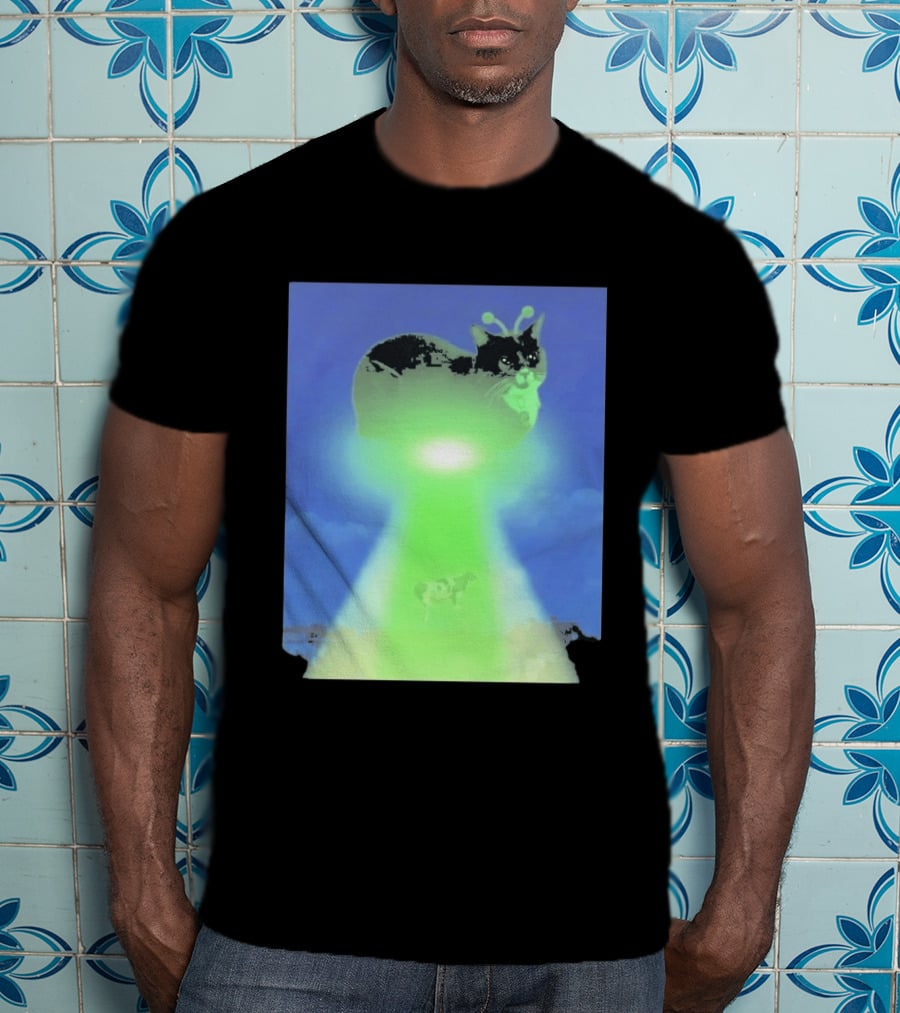 Alien Kitty UFO Beaming Cat Abduction With Tractor Beam And Cow T-Shirt