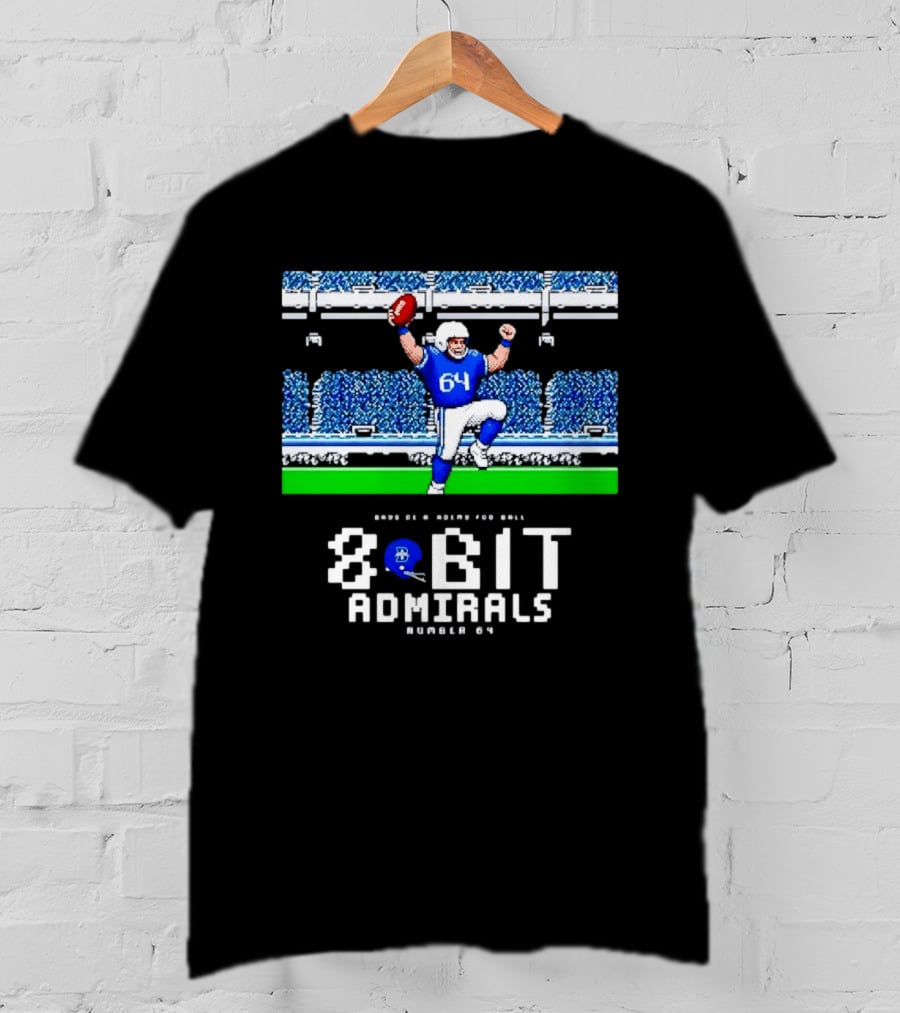 Bayside Academy Football 8 Bit Admirals Player Number 64 Retro Pixel T-Shirt