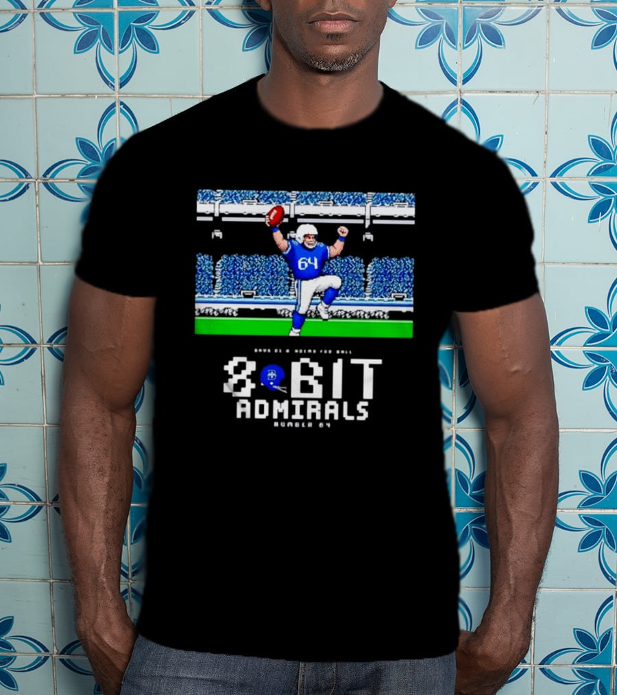 Bayside Academy Football 8 Bit Admirals Player Number 64 Retro Pixel T-Shirt