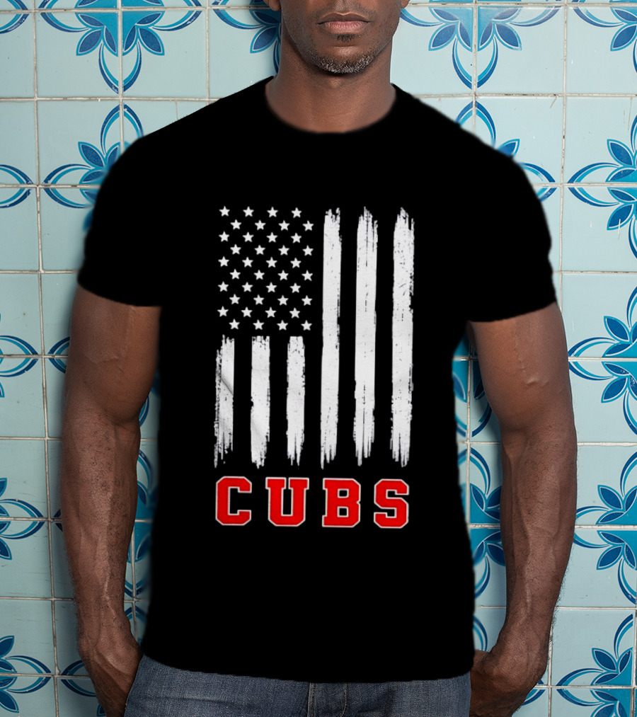 Cubs Distressed American Flag Stars And Stripes T-Shirt