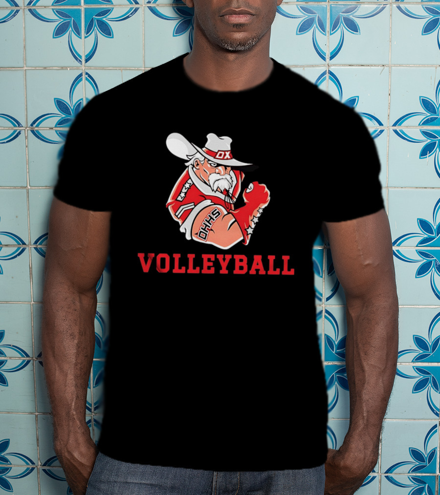 DHHS Volleyball Ox Mascot With Cowboy Hat And Gloves T-Shirt