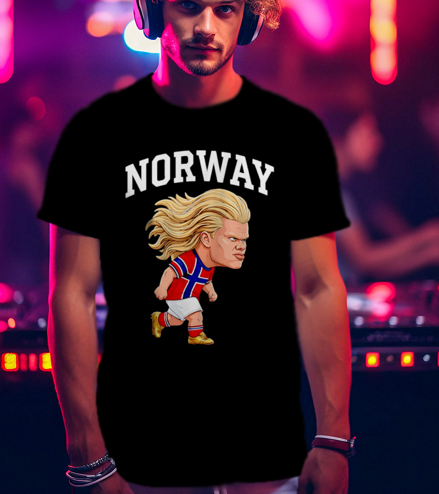 Erling Haaland Norway Football Player Caricature Nordic Soccer Star T-Shirt