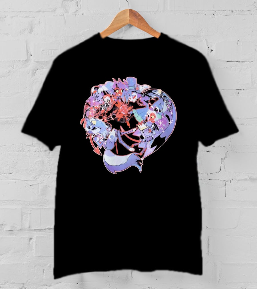 Helluva Boss Blitzø Moxxie Heart Character Collage T-Shirt