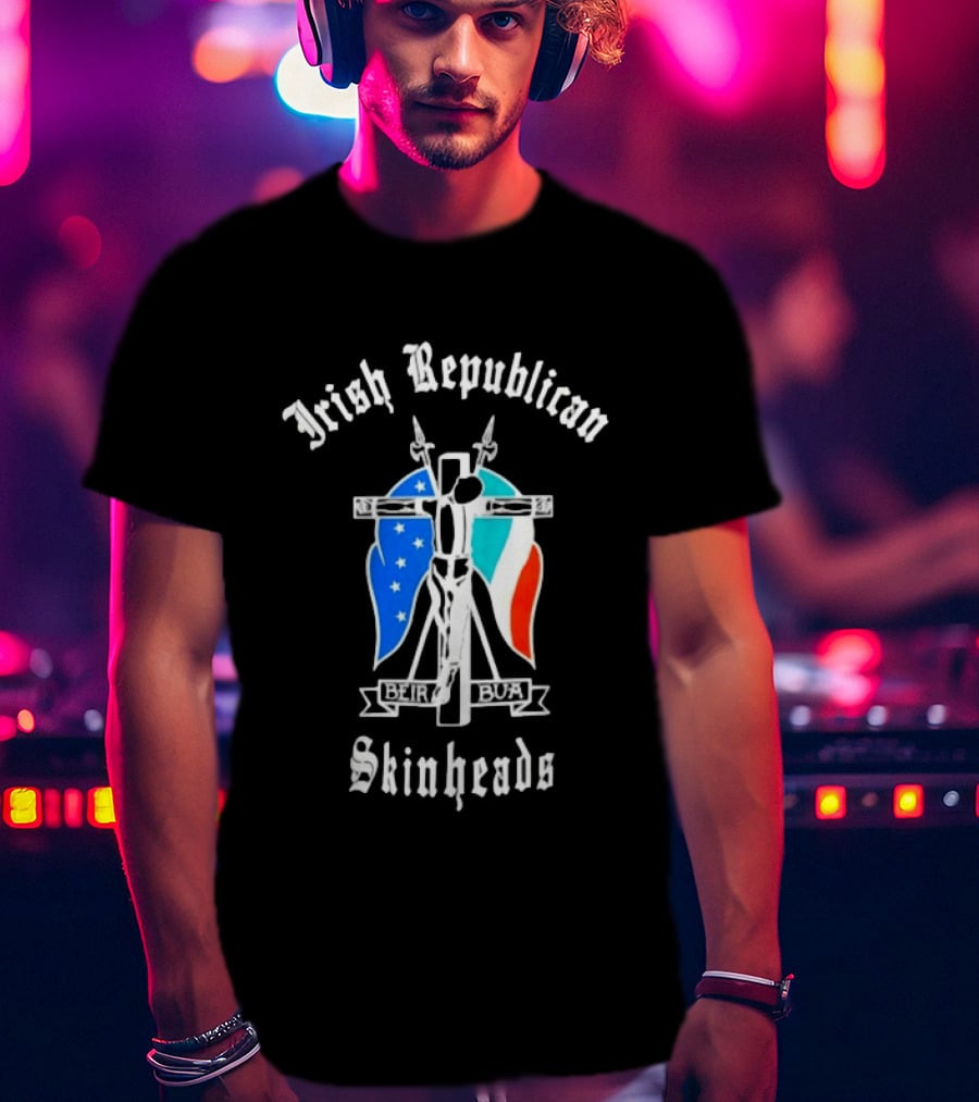 Irish Republican Skinheads Beir Bua Flag Cross T-Shirt