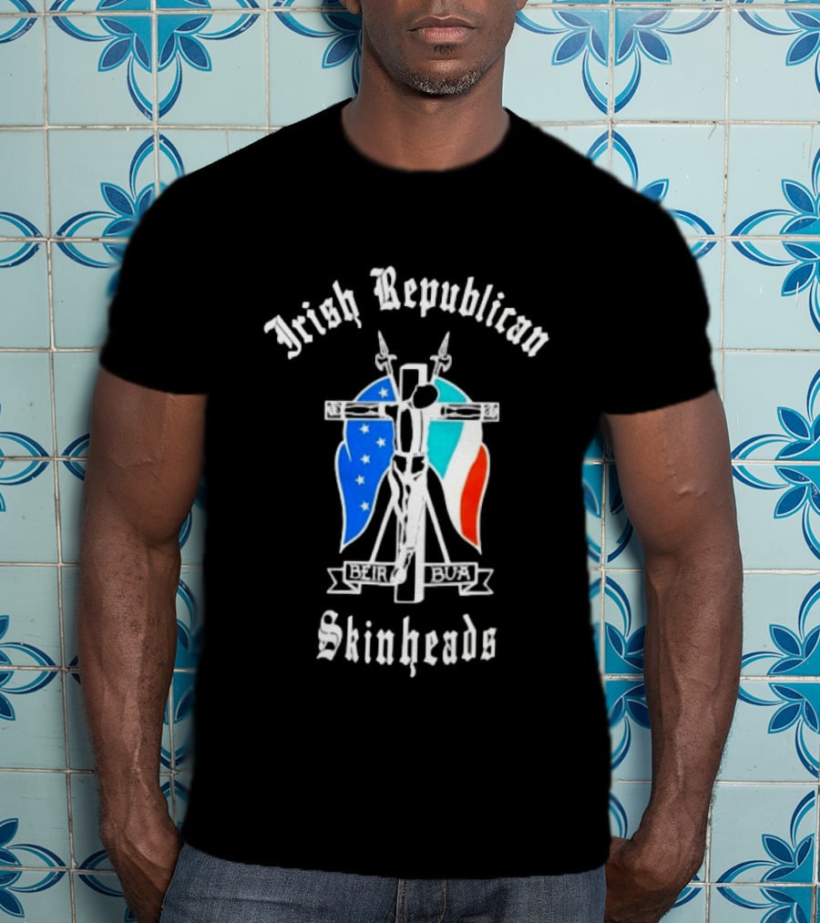 Irish Republican Skinheads Beir Bua Flag Cross T-Shirt