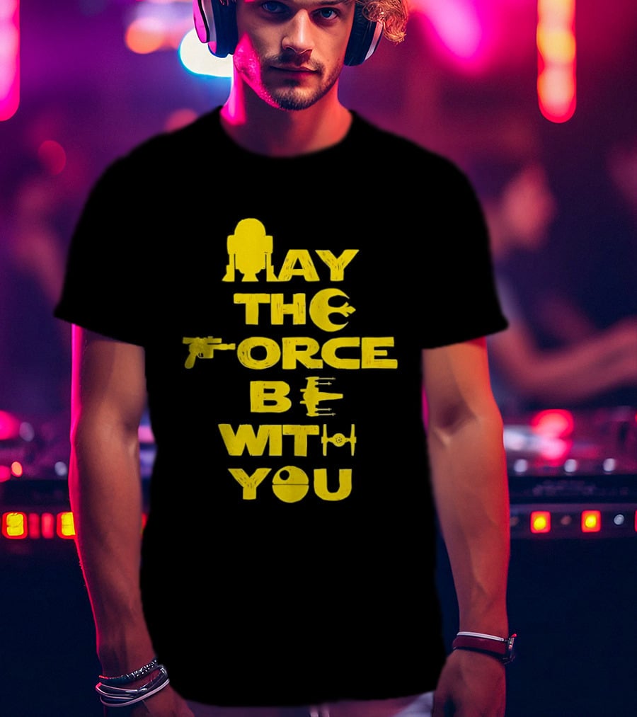 Star Wars May The Force Be With You Droid And Spaceship T-Shirt