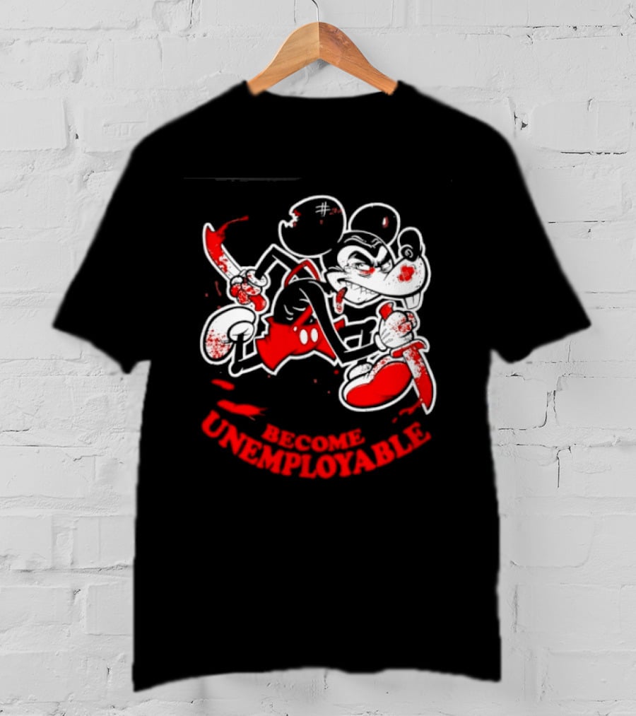 Mickey Mouse Become Unemployable Edgy Cartoon Blood Splatter T-Shirt