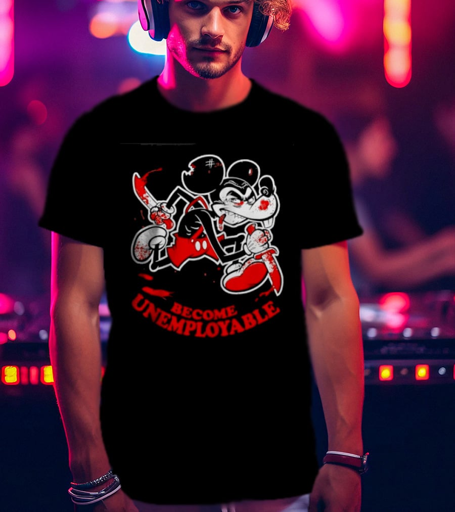Mickey Mouse Become Unemployable Edgy Cartoon Blood Splatter T-Shirt