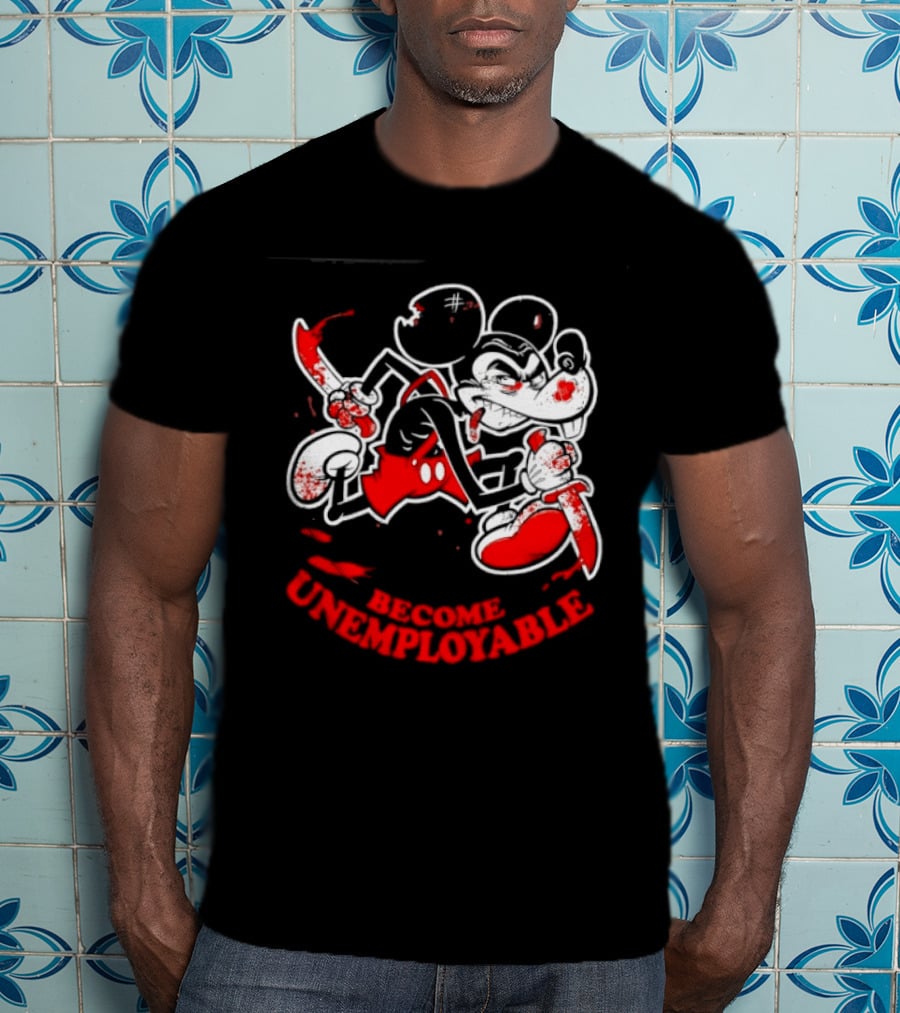 Mickey Mouse Become Unemployable Edgy Cartoon Blood Splatter T-Shirt