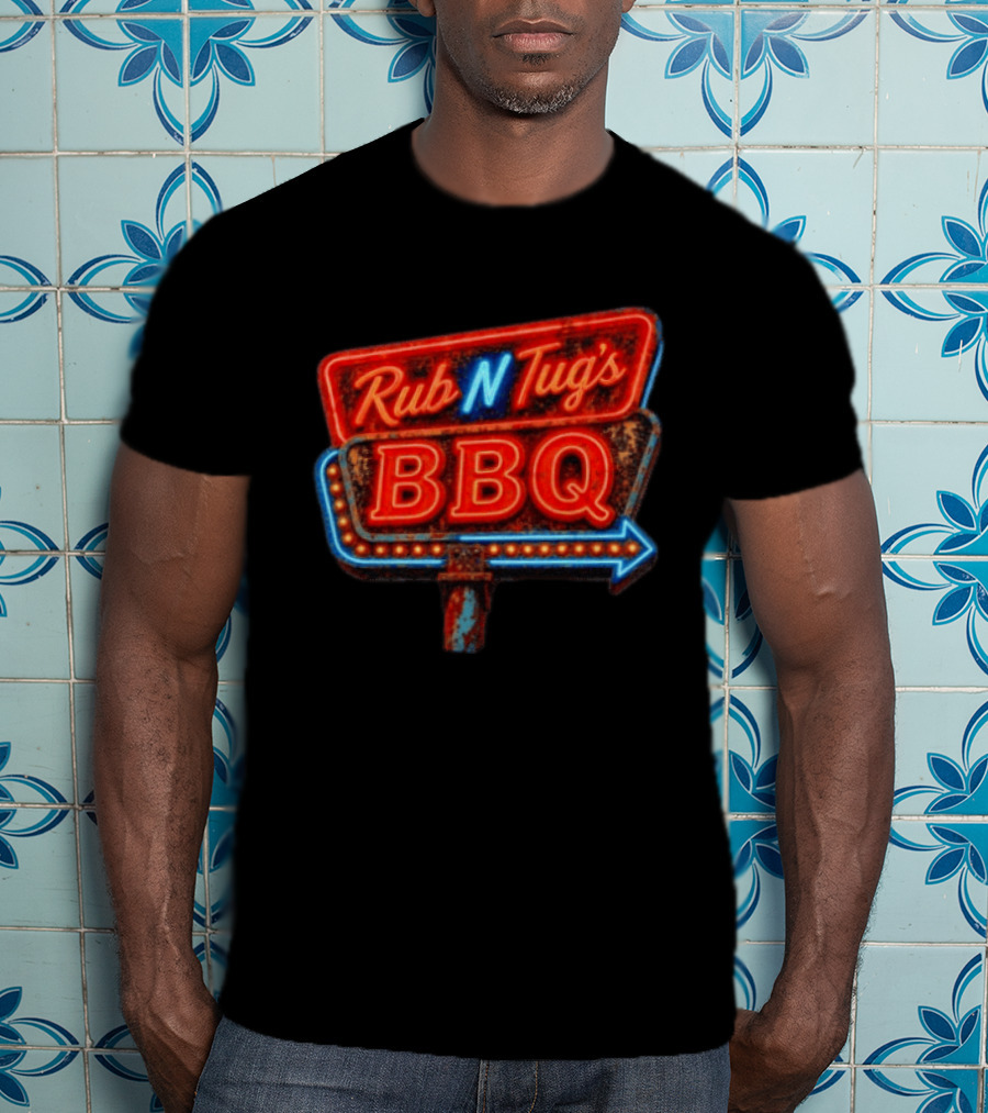 Rub N Tug's BBQ Neon Sign Barbecue Arrow T-Shirt