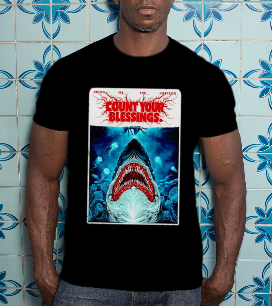 Bring Me The Horizon Count Your Blessings Shark And Jellyfish Ocean Scene T-Shirt