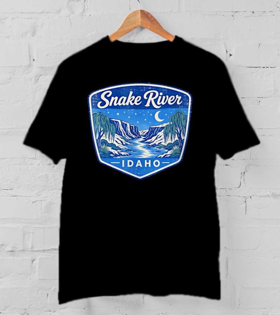 Snake River Idaho Nighttime Canyon With Moon And Stars T-Shirt