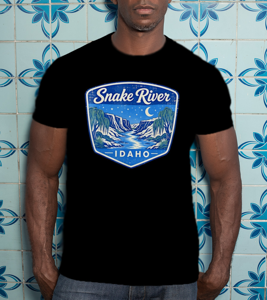 Snake River Idaho Nighttime Canyon With Moon And Stars T-Shirt