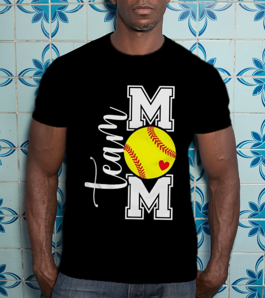 Team Mom Softball Yellow Heart Ball T-Shirt