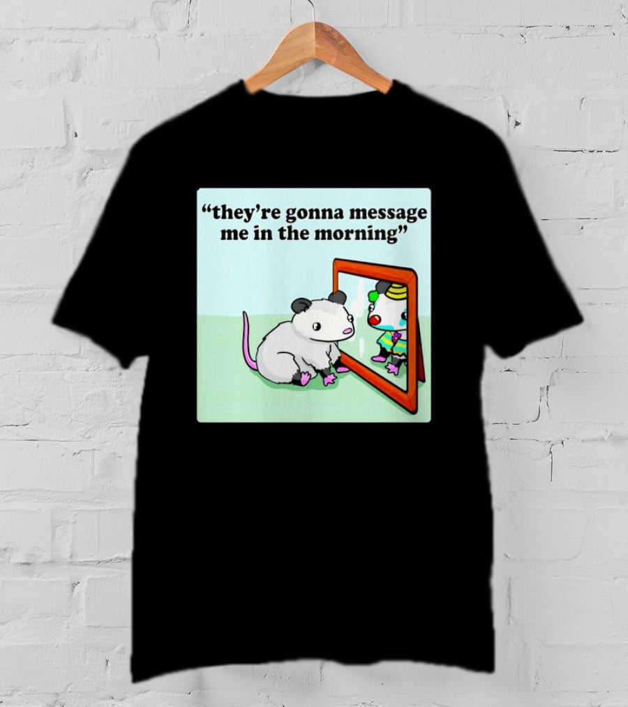 They're Gonna Message Me In The Morning Opossum Clown Mirror Reflection T-Shirt