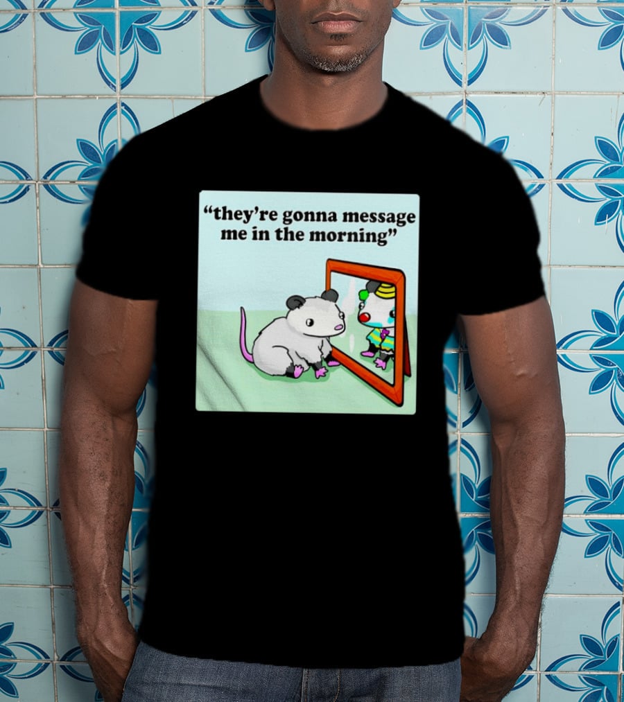 They're Gonna Message Me In The Morning Opossum Clown Mirror Reflection T-Shirt
