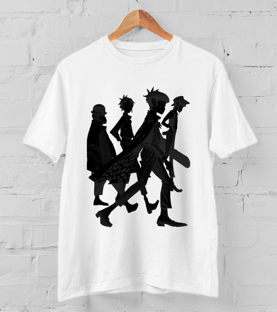 Gorillaz Band Members Silhouettes Dark Shadows Walking T-Shirt