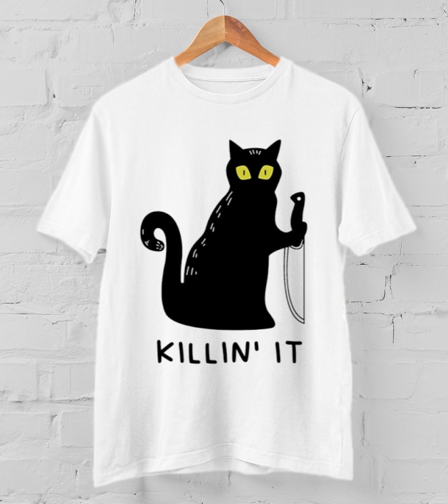 Black Cat Killin' It Halloween Knife T-Shirt