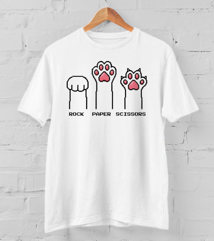 Cat Paws Rock Paper Scissors Pixel Kitten Game T-Shirt