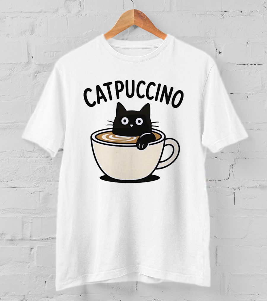 CATPUCCINO Black Cat In A Coffee Cup Cappuccino T-Shirt
