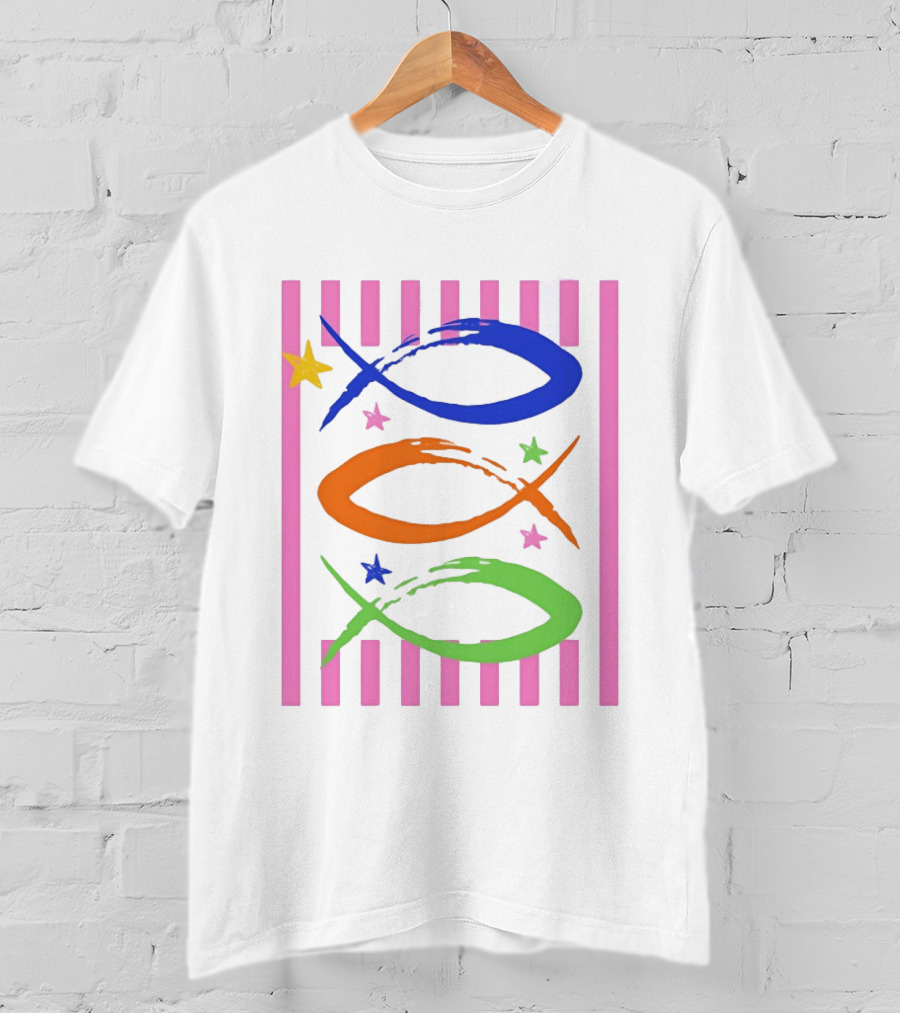 Christian Fish With Vibrant Stars And Stripes T-Shirt