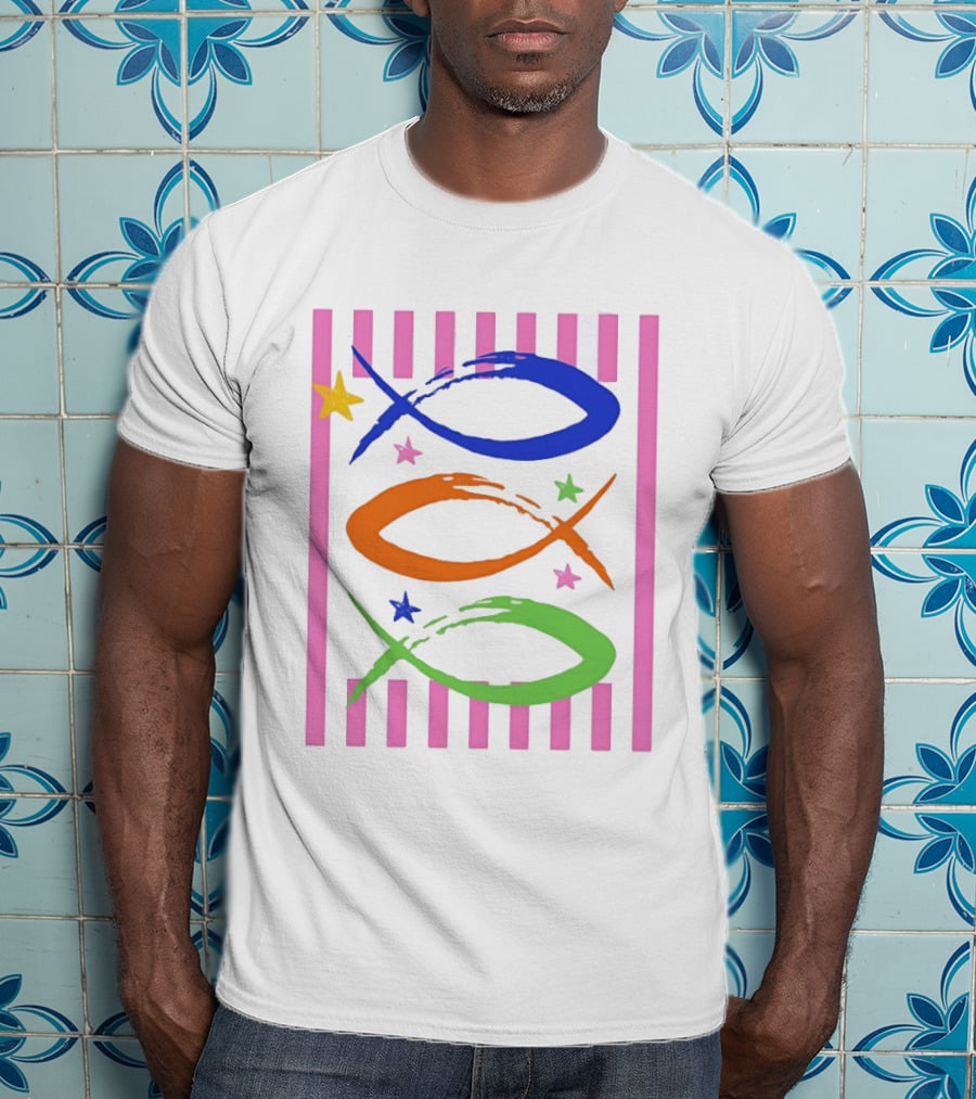 Christian Fish With Vibrant Stars And Stripes T-Shirt
