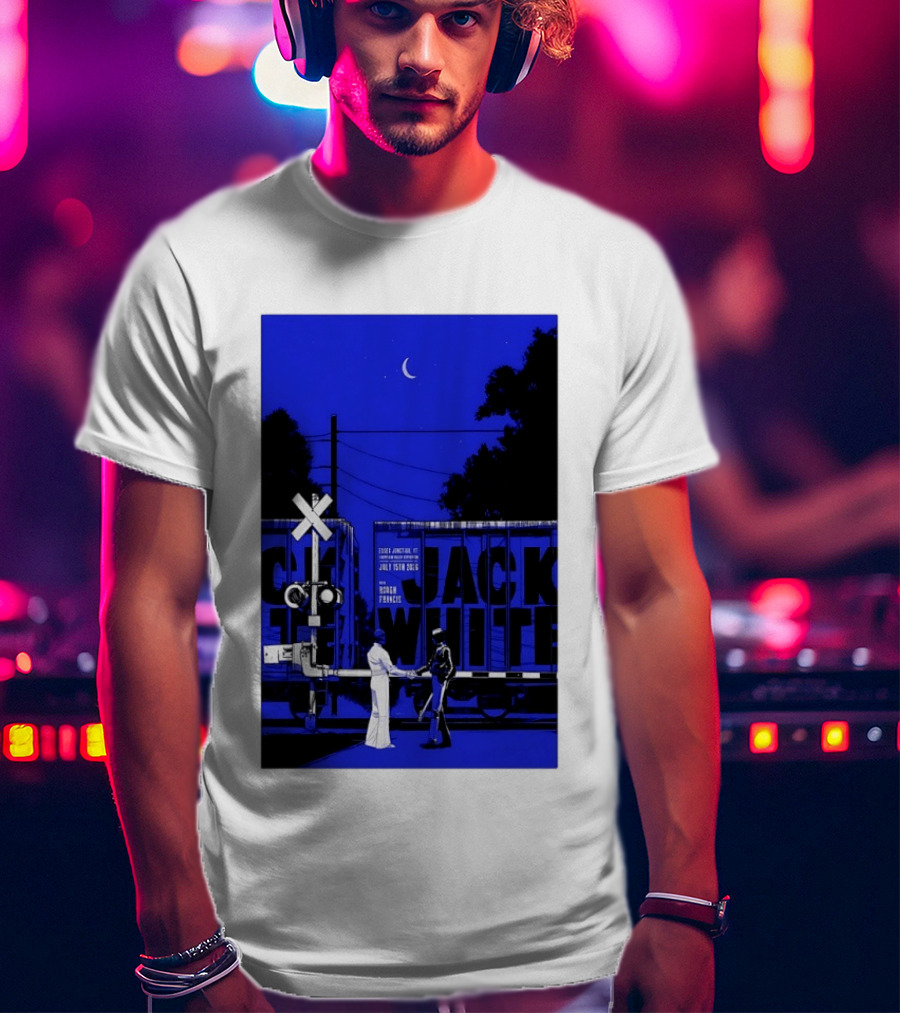 Jack White Rough Francis Essex Junction VT July 15 2026 Train Crossing Night Scene Moon T-Shirt
