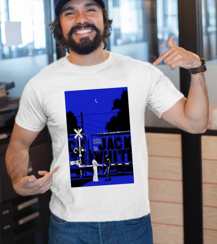 Jack White Rough Francis Essex Junction VT July 15 2026 Train Crossing Night Scene Moon T-Shirt