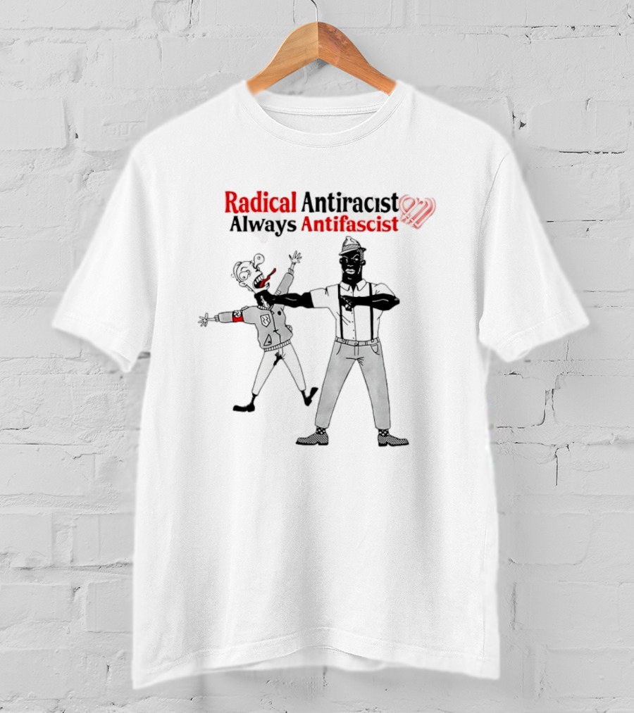 Radical Antiracist Always Antifascist Cartoon Figure Punching T-Shirt