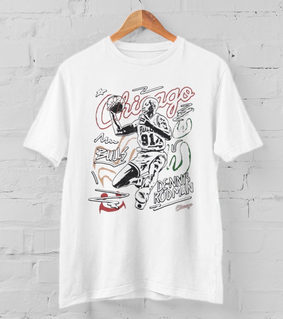 Chicago Bulls 91 Dennis Rodman Basketball Player T-Shirt