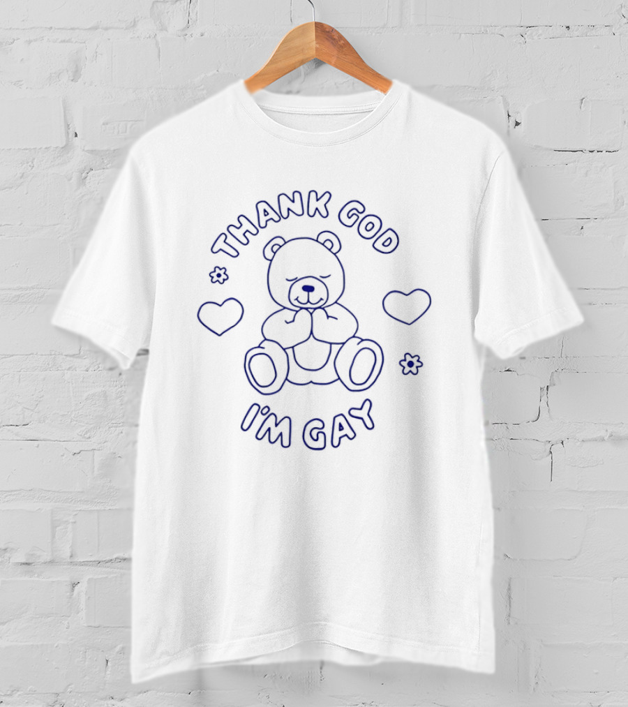 Thank God I'm Gay Teddy Bear With Hearts LGBTQ Pride T-Shirt