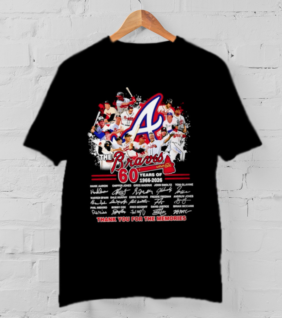 Atlanta Braves 60 Years 1966 2026 Collage Team Thank You For The Memories Autographed T-Shirt