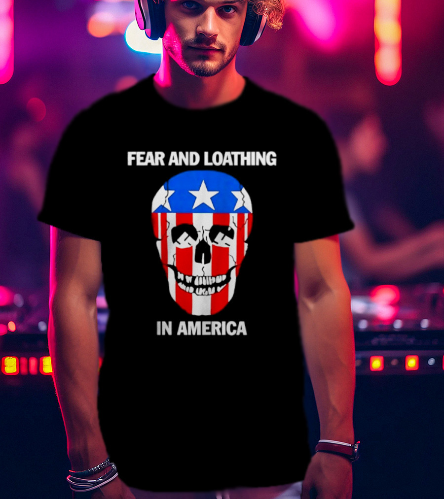 Fear And Loathing In America Skull With American Flag Stars And Stripes T-Shirt