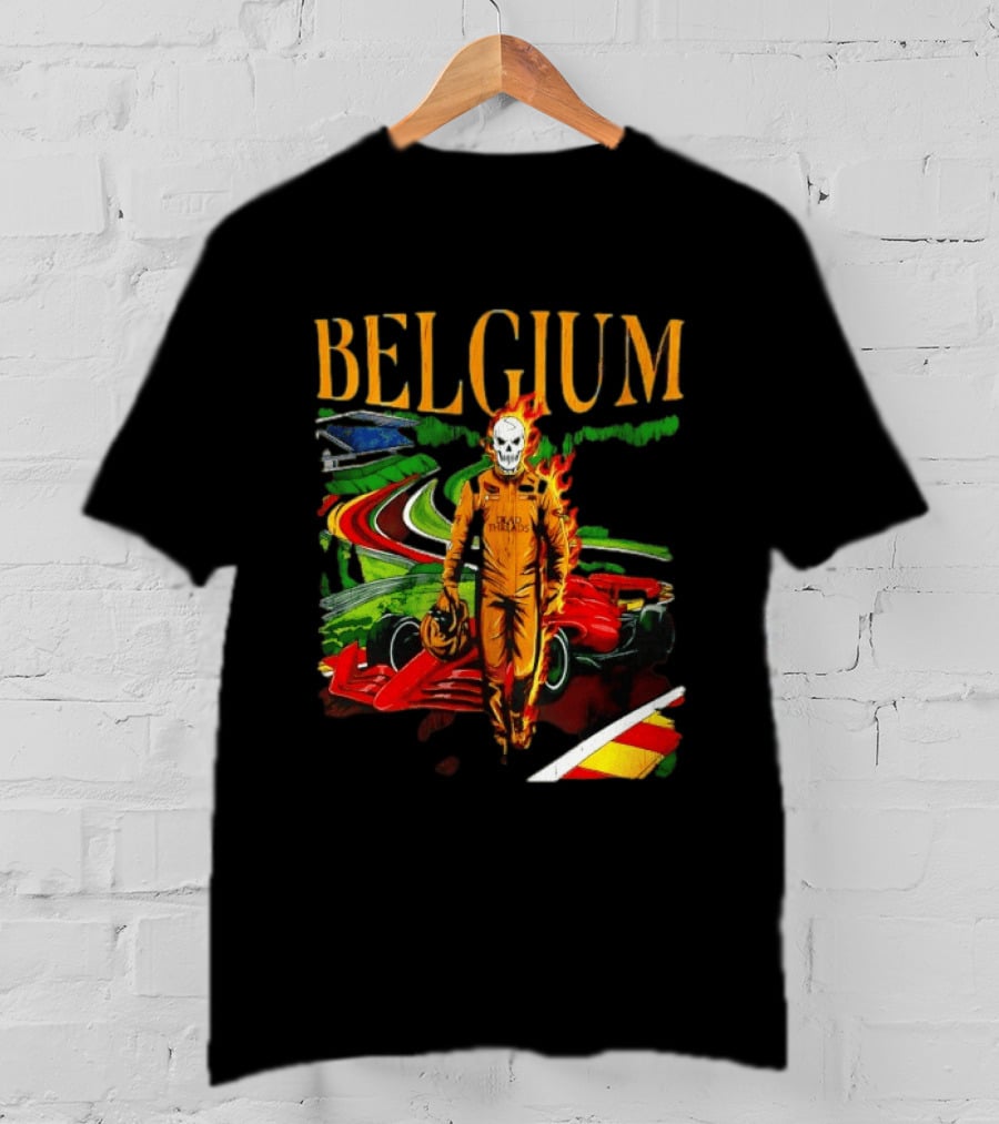 Belgium Dead Threads Formula 1 Racing Skeleton Flame Suit Track T-Shirt