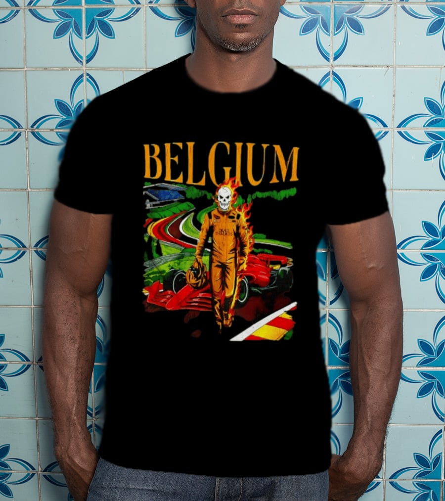 Belgium Dead Threads Formula 1 Racing Skeleton Flame Suit Track T-Shirt