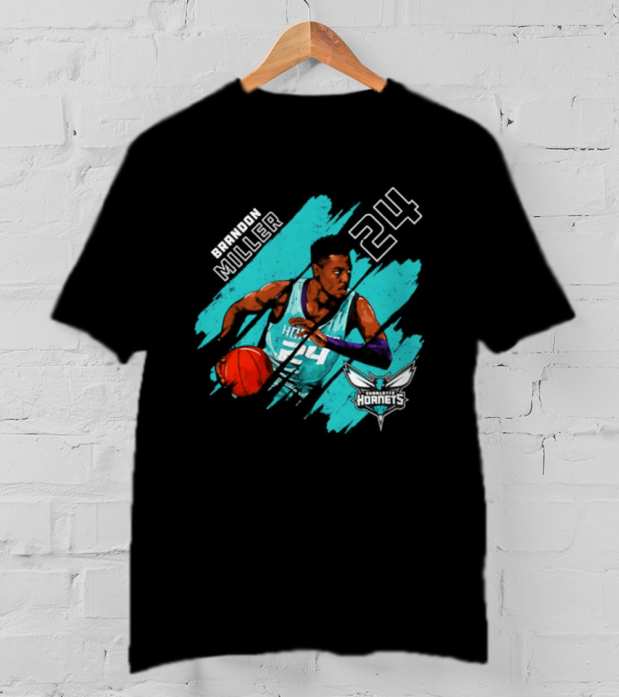Brandon Miller 24 Charlotte Hornets Basketball Stripes T-Shirt