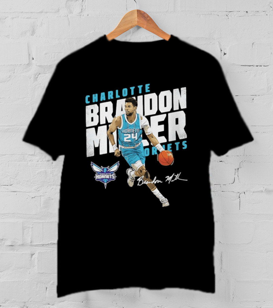Charlotte Hornets Brandon Miller 24 Basketball Player Signature T-Shirt